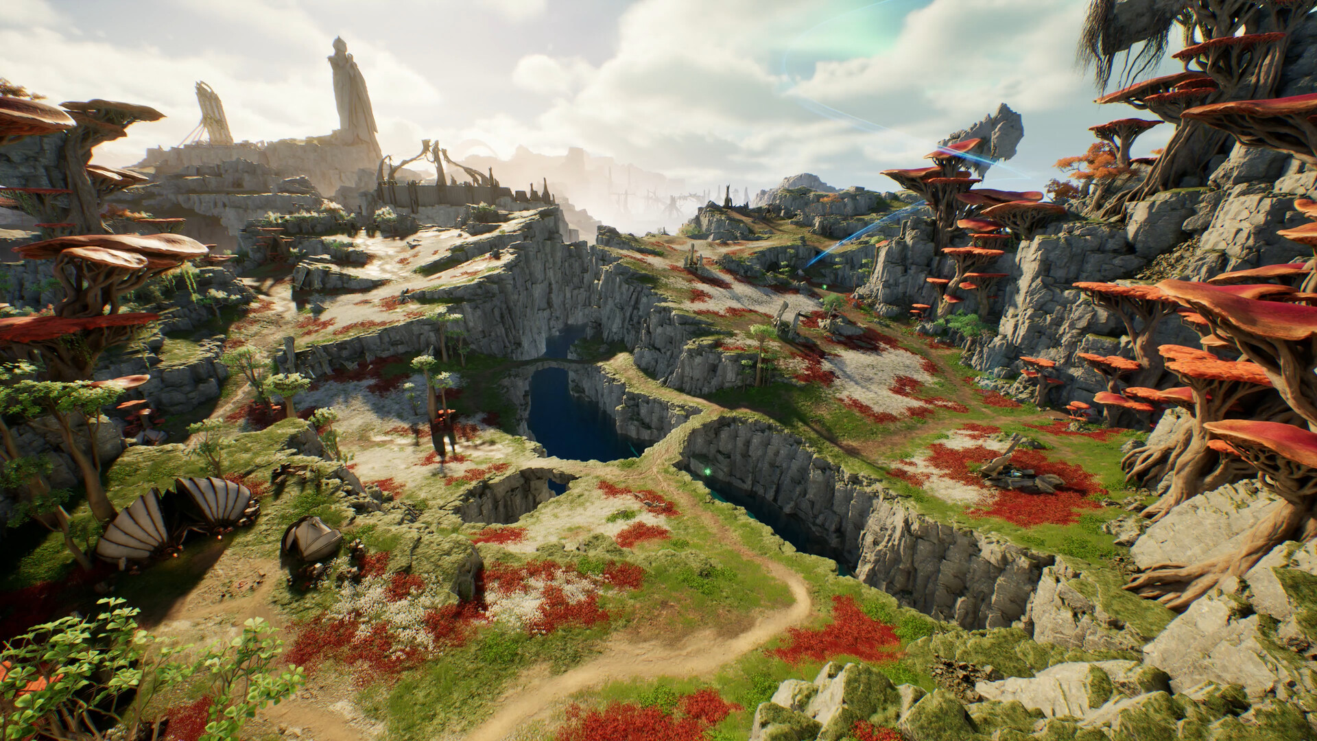 Atreian highlands with floating isles and red canopy trees